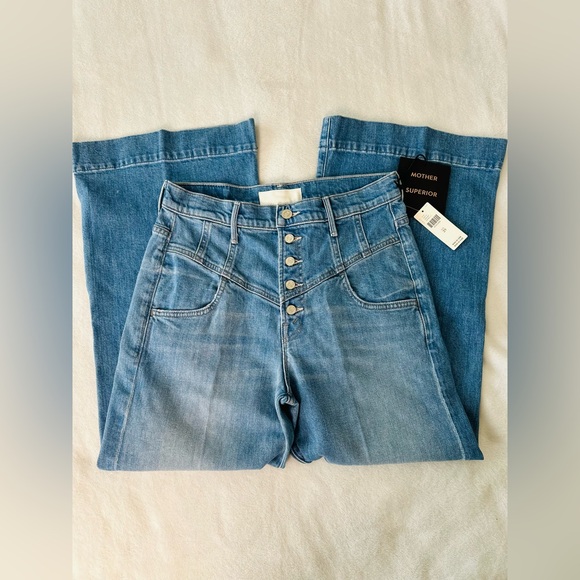 MOTHER The Swooner Roller Cropped Wide-Leg Jeans in Post No Bills Size 29 - Picture 7 of 16